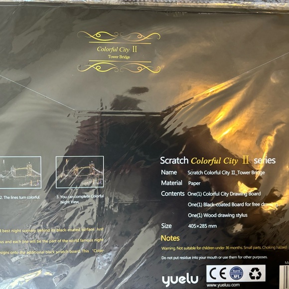 YUELU 'SCRATCH ART' Painting - Colorful City Lot Tower Bridge London - Picture 4 of 6